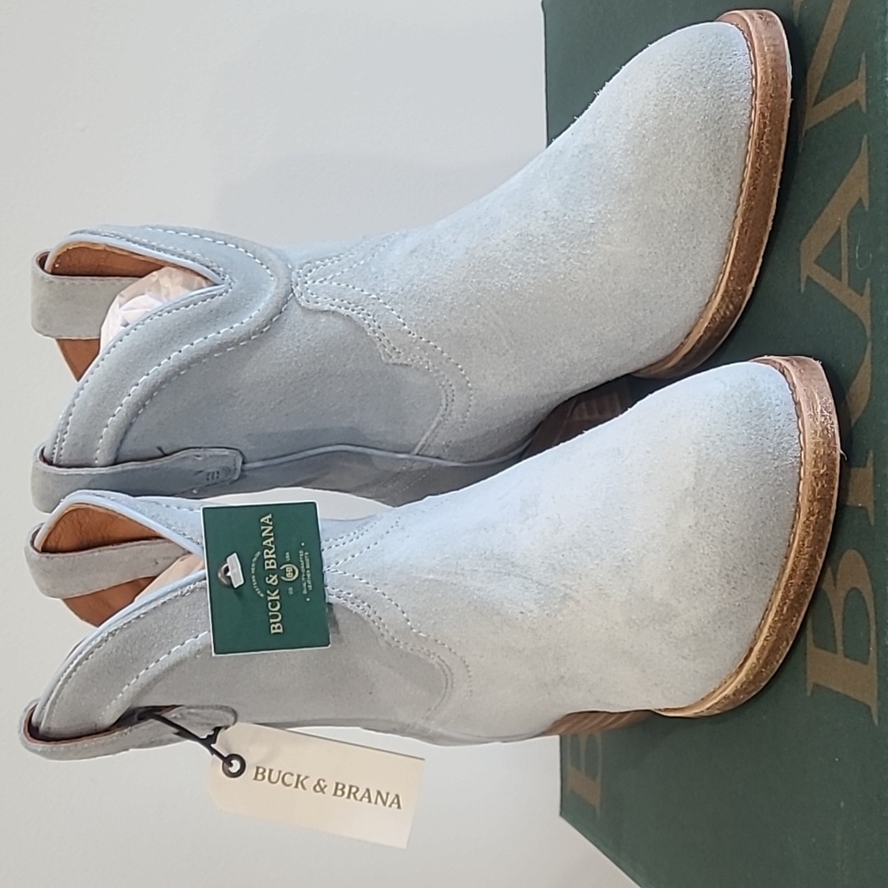 Buck & Brana Women's Light Blue Suede Western Ankle Boots